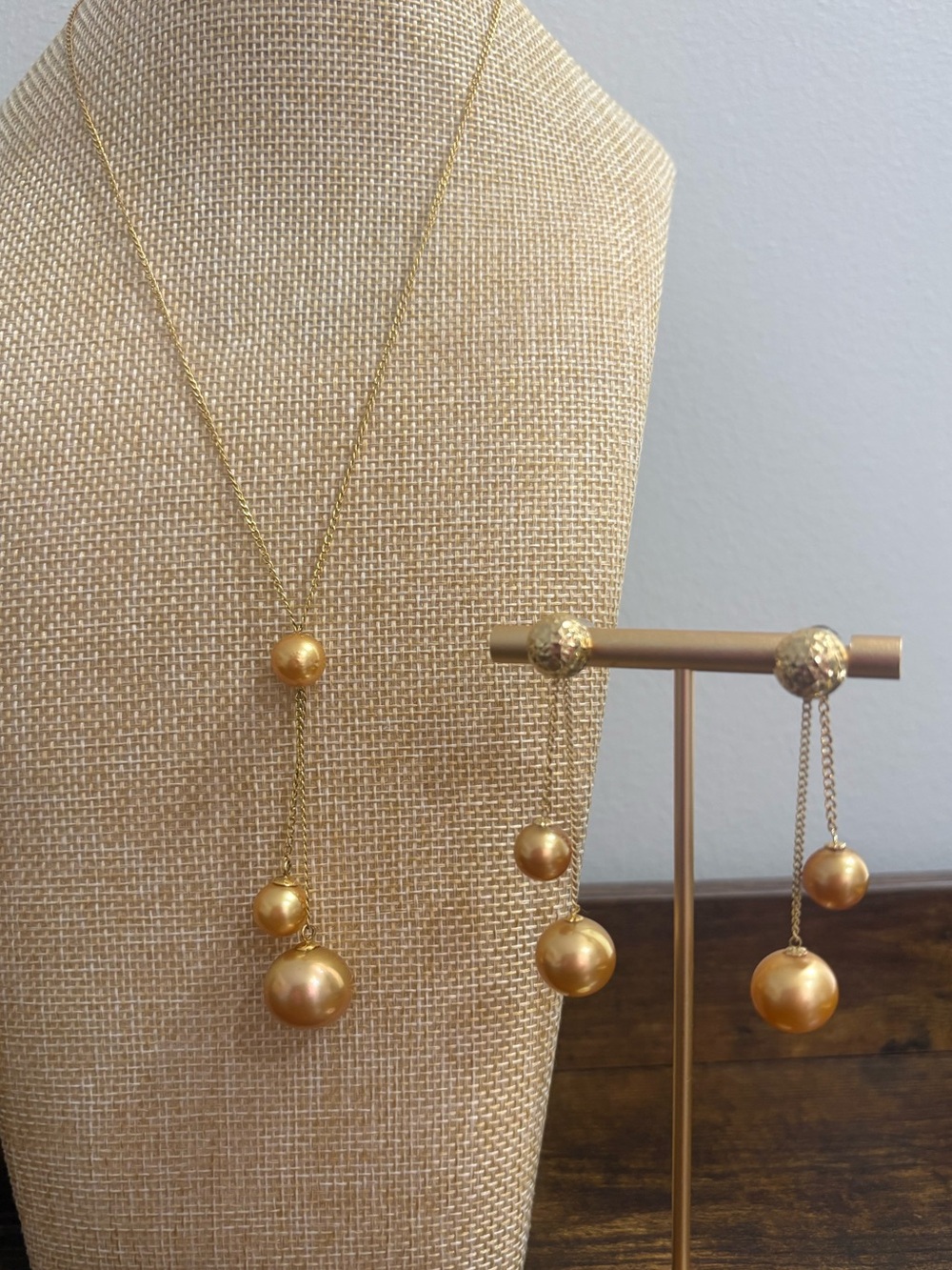 K18 18K South Sea Pearls SSP Deep Golden  custom set necklace and earrings